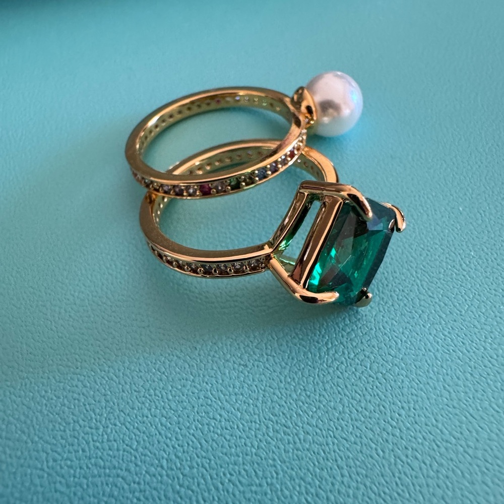 Kate Spade New York Gold and Green Gemstone Ring Set size 6
